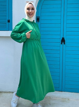 Green -  - Unlined - Modest Dress - Tofisa