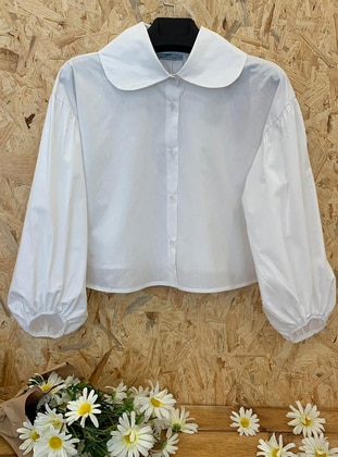 Balloon Sleeve Crop Shirt White