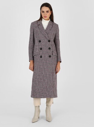 Black - Purple - Houndstooth - Fully Lined - Double-Breasted - Coat - SENSE