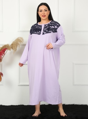 Plus Size Long Sleeve Lace Mother's Nightgown Lilac