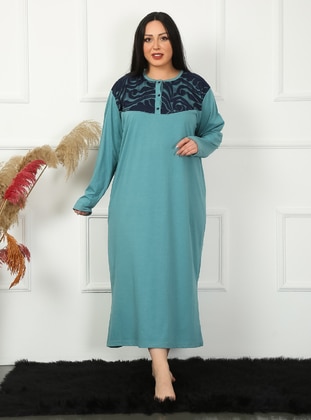 Plus Size Long Sleeve Lace Mother Nightgown Petrol Blue