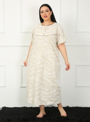 Plus Size Short Sleeve Mom Nightgown Beige