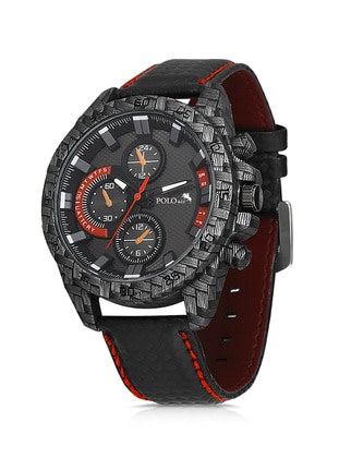 Sports Leather Band Checker Pattern Men's Watch Black Color