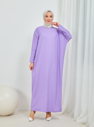 Lilac - Crew neck - Unlined - Modest Dress - SAHRA BUTİK