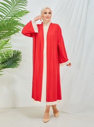 Unlined - Red - Kimono - SAHRA BUTİK