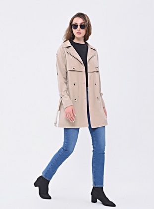 Beige - Beige - Fully Lined - Double-Breasted - Fully Lined - Double-Breasted - Trench Coat - Jamila