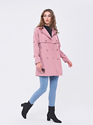 Dusty Rose - Fully Lined - Double-Breasted - Trench Coat - Jamila