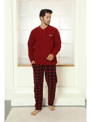 Maroon - Plaid - Men`s Pyjama Sets - Seboteks