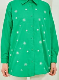 Green - Floral - Point Collar - Tunic