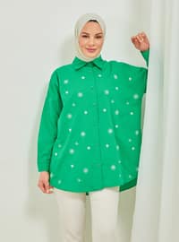 Green - Floral - Point Collar - Tunic
