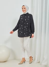 Black - Floral - Point Collar - Tunic