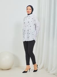 White - Floral - Point Collar - Tunic
