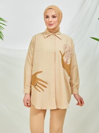 Printed Point Collar Tunic Set Biscuit