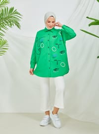 Green - Printed - Point Collar - Tunic