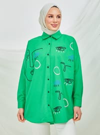 Green - Printed - Point Collar - Tunic