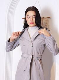 Grey - Fully Lined - Double-Breasted - Trench Coat