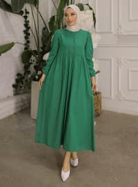 أخضر زمردي - قبة مدورة - نسيج غير مبطن - فستان