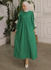 أخضر زمردي - قبة مدورة - نسيج غير مبطن - فستان