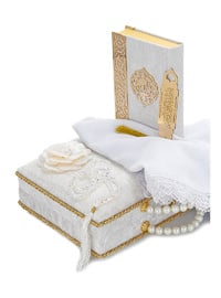 Sponge Velvet Covered Chest Bag Size Pearl Series Gift Quran Set White