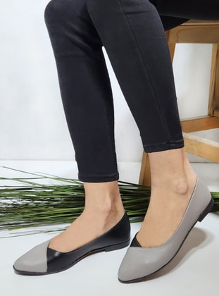 Flat - Casual - Black - gray - Faux Leather - Casual Shoes - Renkli Butik