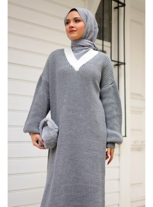 Grey - Knit Dresses - Bestenur