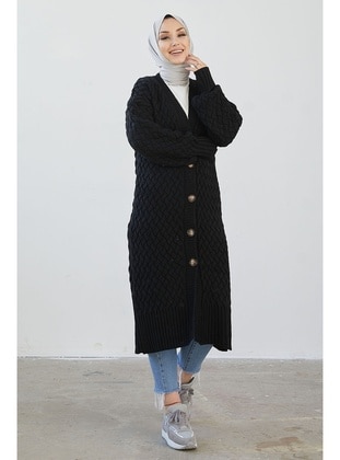 Arene Long Knitted Button Down Sweater Cardigan Black