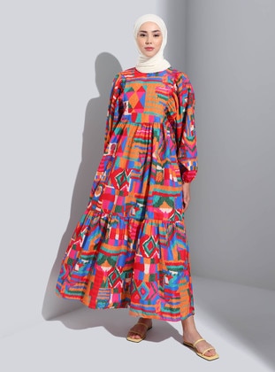 Multi Color - Multi - Crew neck - Unlined - Modest Dress - Benin