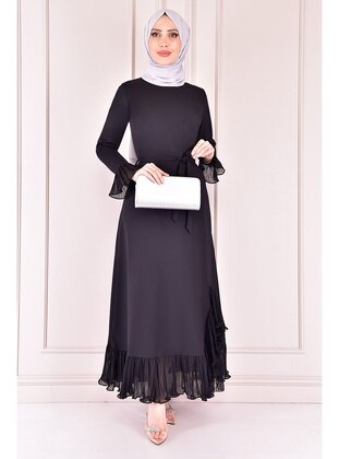 Moda Merve Black Modest Dress