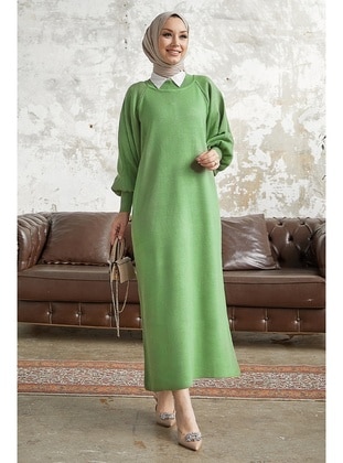 Balloon Sleeve Sweater Dress Aqua Green