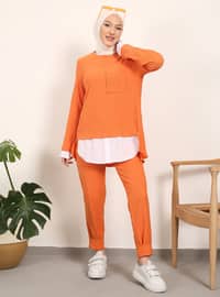Orange - Unlined - Crew neck - Suit