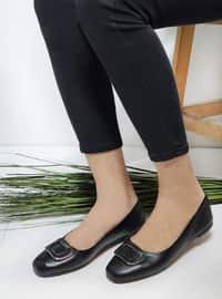 Flat - Casual - Black - Faux Leather - Casual Shoes