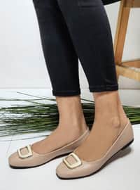 Flat - Casual - Beige - Faux Leather - Casual Shoes