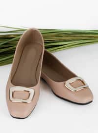Flat - Casual - Beige - Faux Leather - Casual Shoes