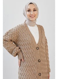 Arene Long Knitted Button Down Sweater Cardigan Camel