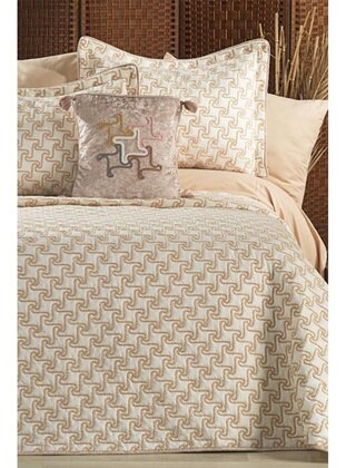Cream - Coffee Brown - Bed Spread - Dowry World