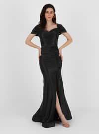 Unlined - Black - Boat neck - Evening Dresses