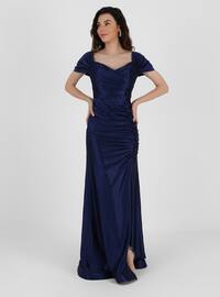 Unlined - Navy Blue - Boat neck - Evening Dresses
