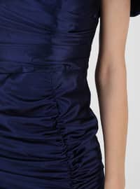 Unlined - Navy Blue - Boat neck - Evening Dresses