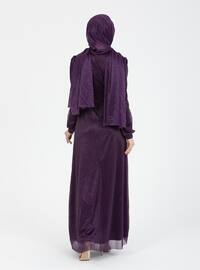 Purple - Silvery - Fully Lined - Crew neck - Modest Evening Dress
