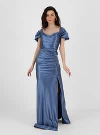 Unlined - Blue - Boat neck - Evening Dresses