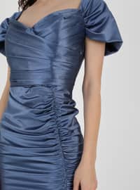 Unlined - Blue - Boat neck - Evening Dresses