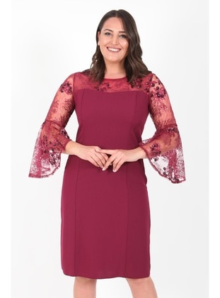 Cherry Color - Modest Plus Size Evening Dress - Arıkan