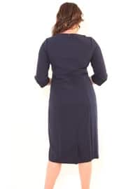 Navy Blue - Modest Plus Size Evening Dress - Arıkan