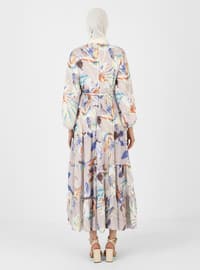Lilac - Floral - Crew neck - Fully Lined - Modest Dress