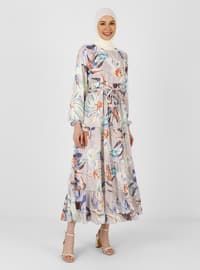 Lilac - Floral - Crew neck - Fully Lined - Modest Dress