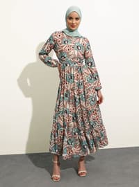 Multi Color - Ethnic - Polo neck - Fully Lined - Modest Dress