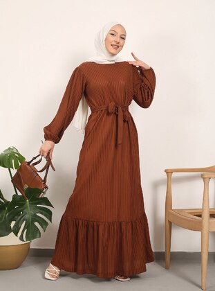 Brown - Multi - Modest Dress - Vav