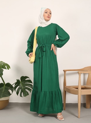Green - Multi - Modest Dress - Vav