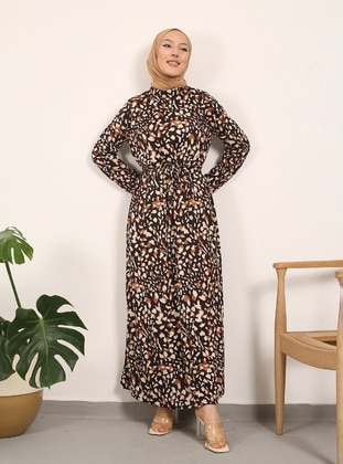 Brown - Leopard - Fully Lined - Modest Dress - Vav