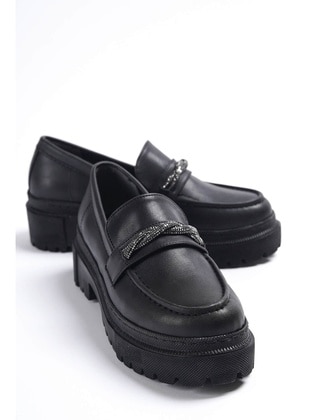 Black - Flat Shoes - DİVOLYA